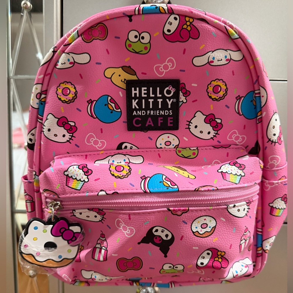 Hello Kitty Cafe Pink Backpack with Character Sweets Print